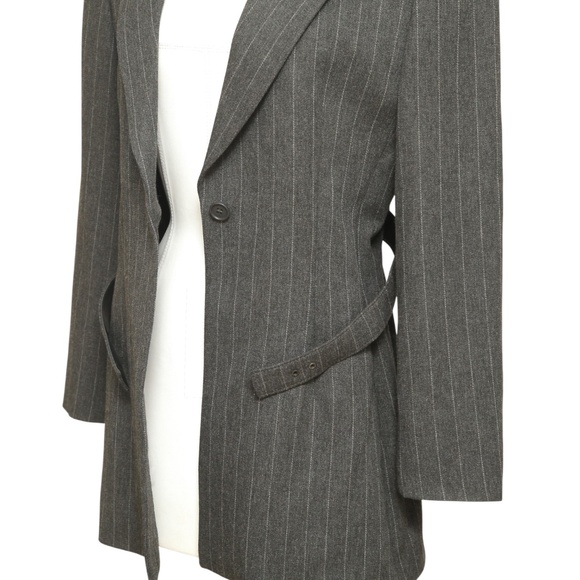 EMPORIO ARMANI Blazer Jacket Pinstripe Button Grey Collar Belt Long Sleeve Sz 40 - Picture 5 of 7